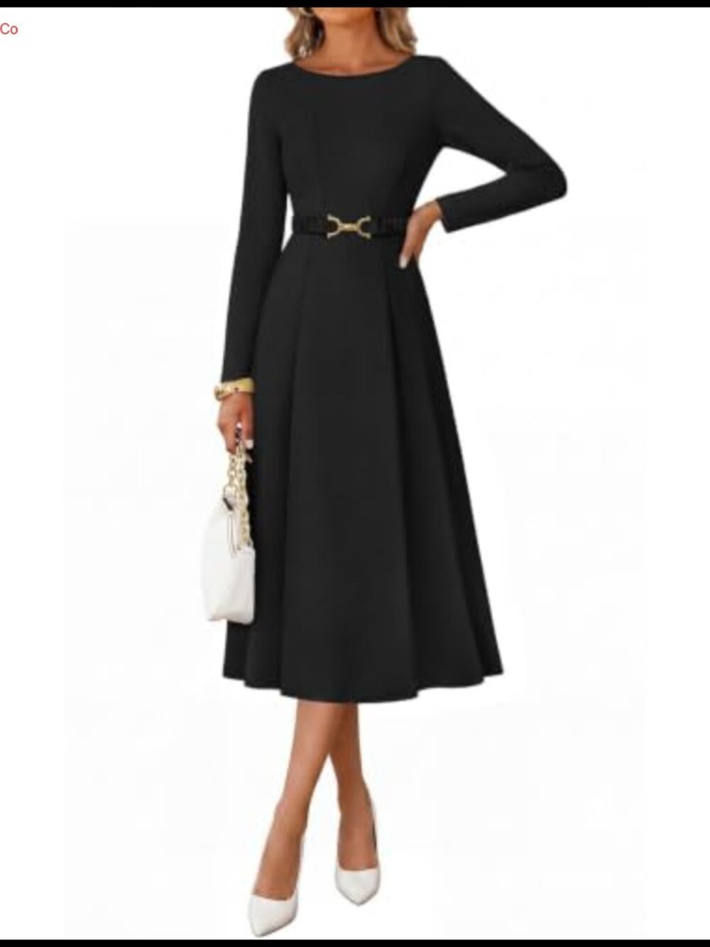 Women's Long Sleeve Midi Dress with Pockets Semi Formal A-Line